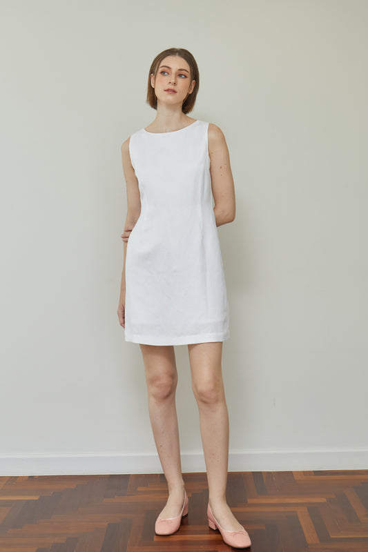 Linen Fitted Shift Dress - White