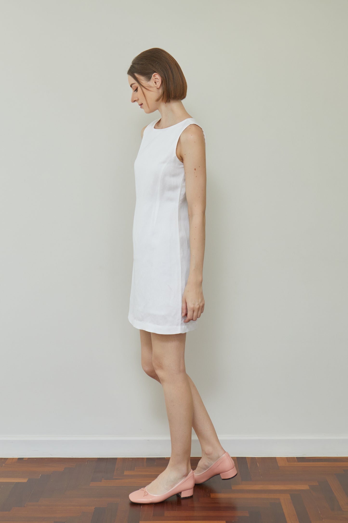 Linen Fitted Shift Dress - White