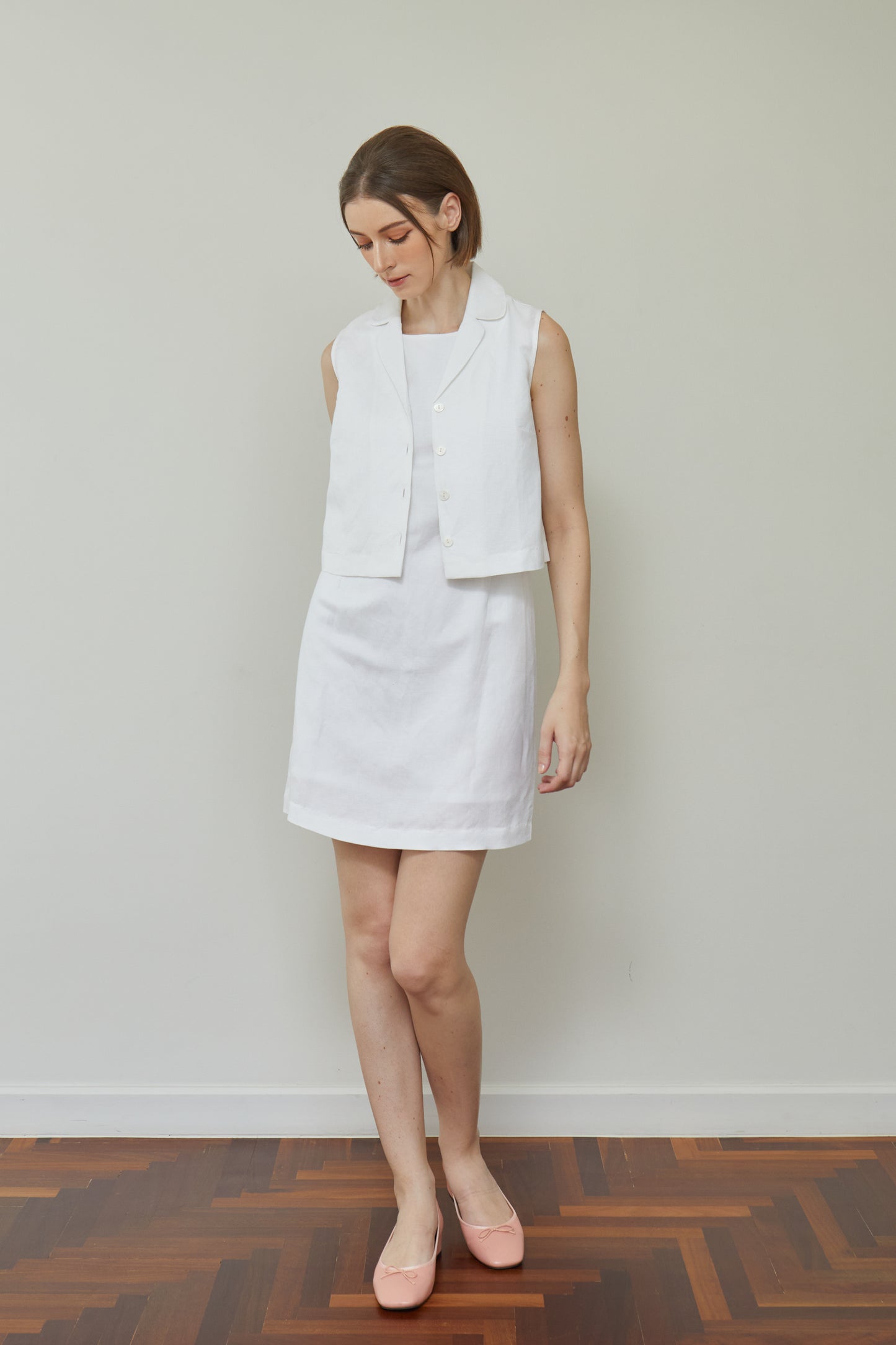 Linen Fitted Shift Dress - White