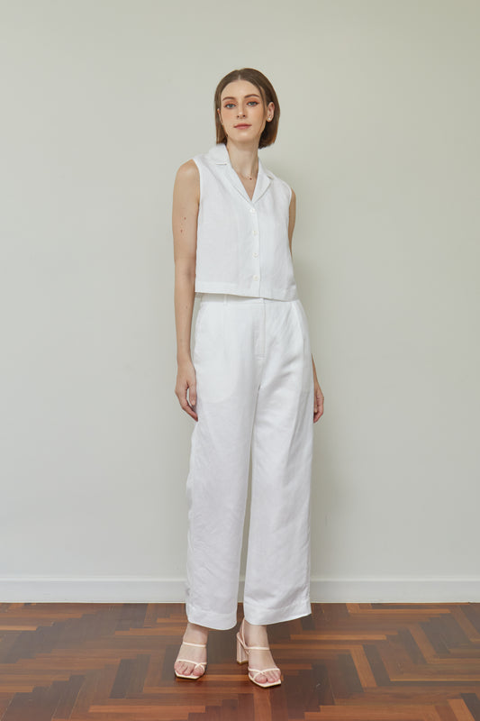 Linen Full Length Pants - White