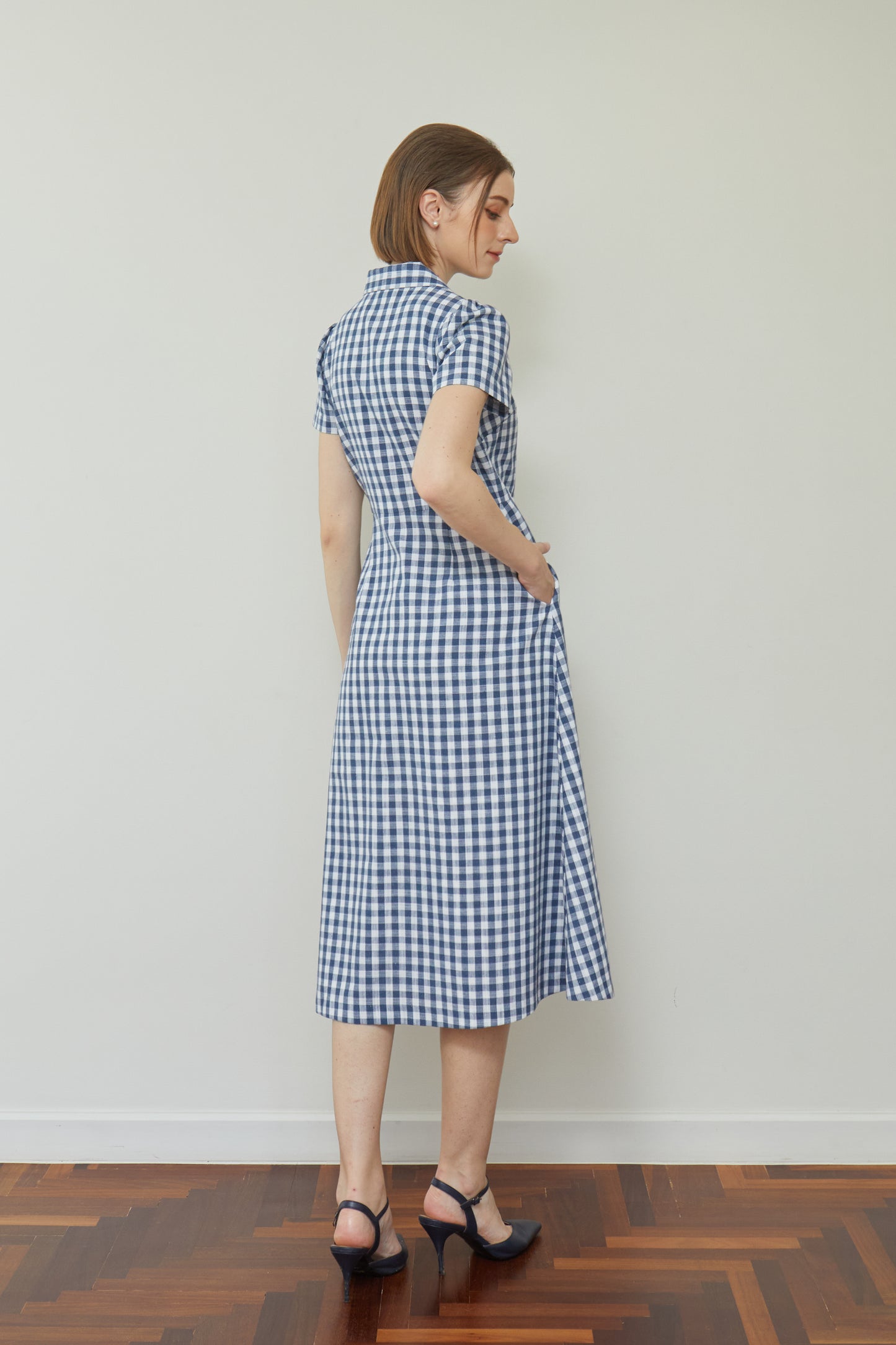 Linen Gingham Classic Shirt-Dress - Navy