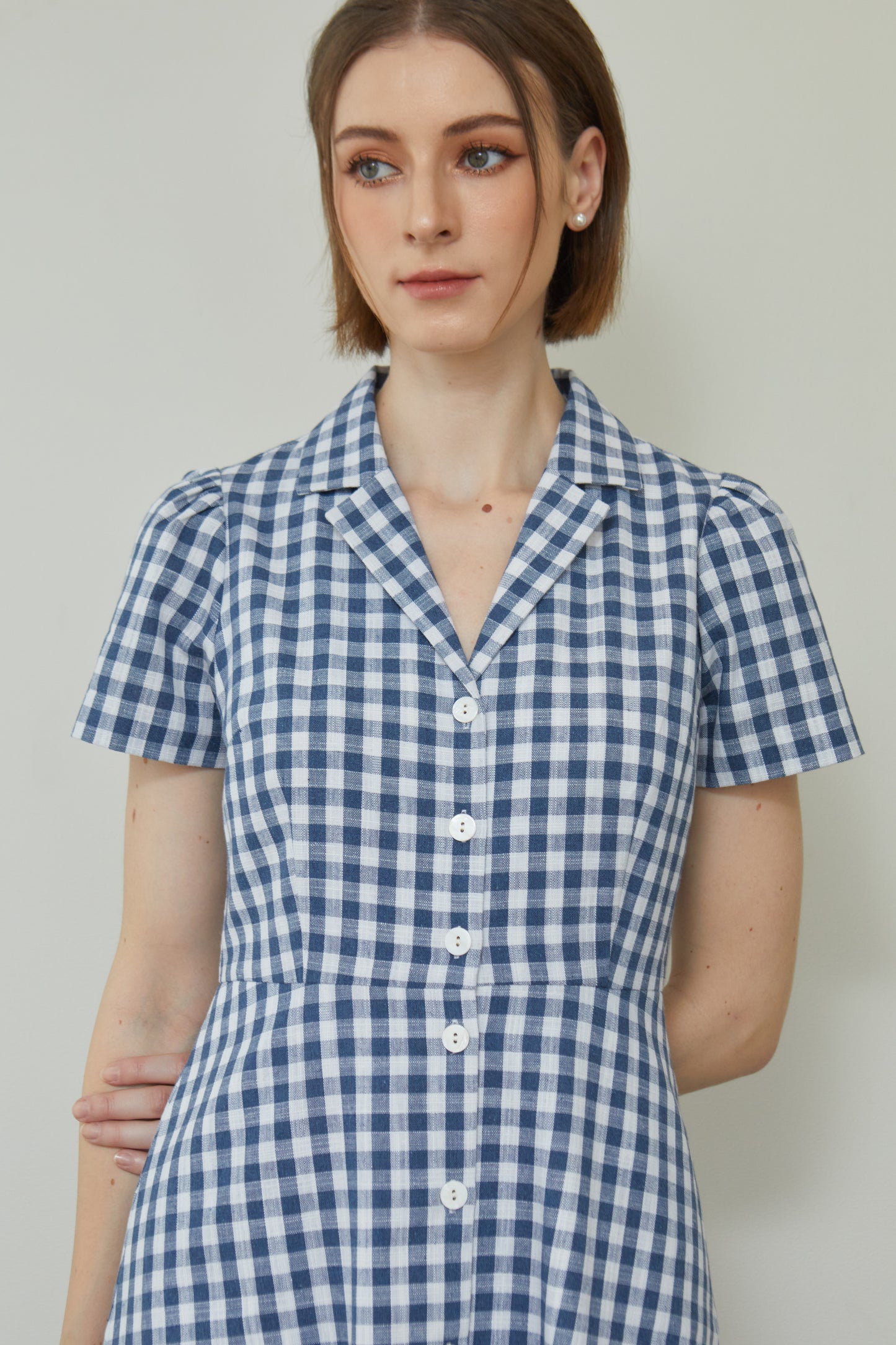 Linen Gingham Classic Shirt-Dress - Navy