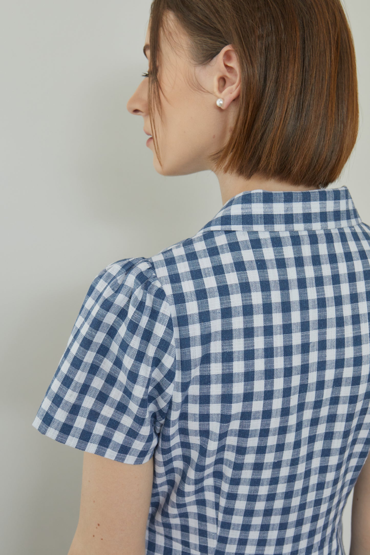 Linen Gingham Classic Shirt-Dress - Navy