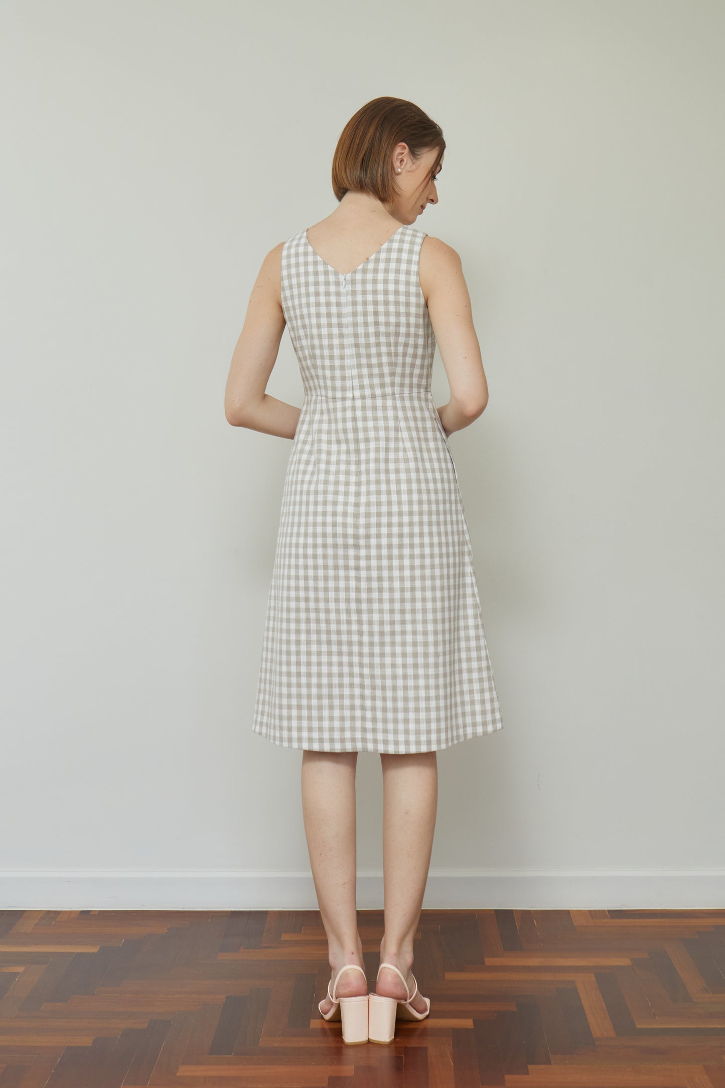 Linen Gingham V-Neck Sundress - Cream