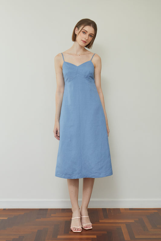 Linen Midi Sundress - French Blue