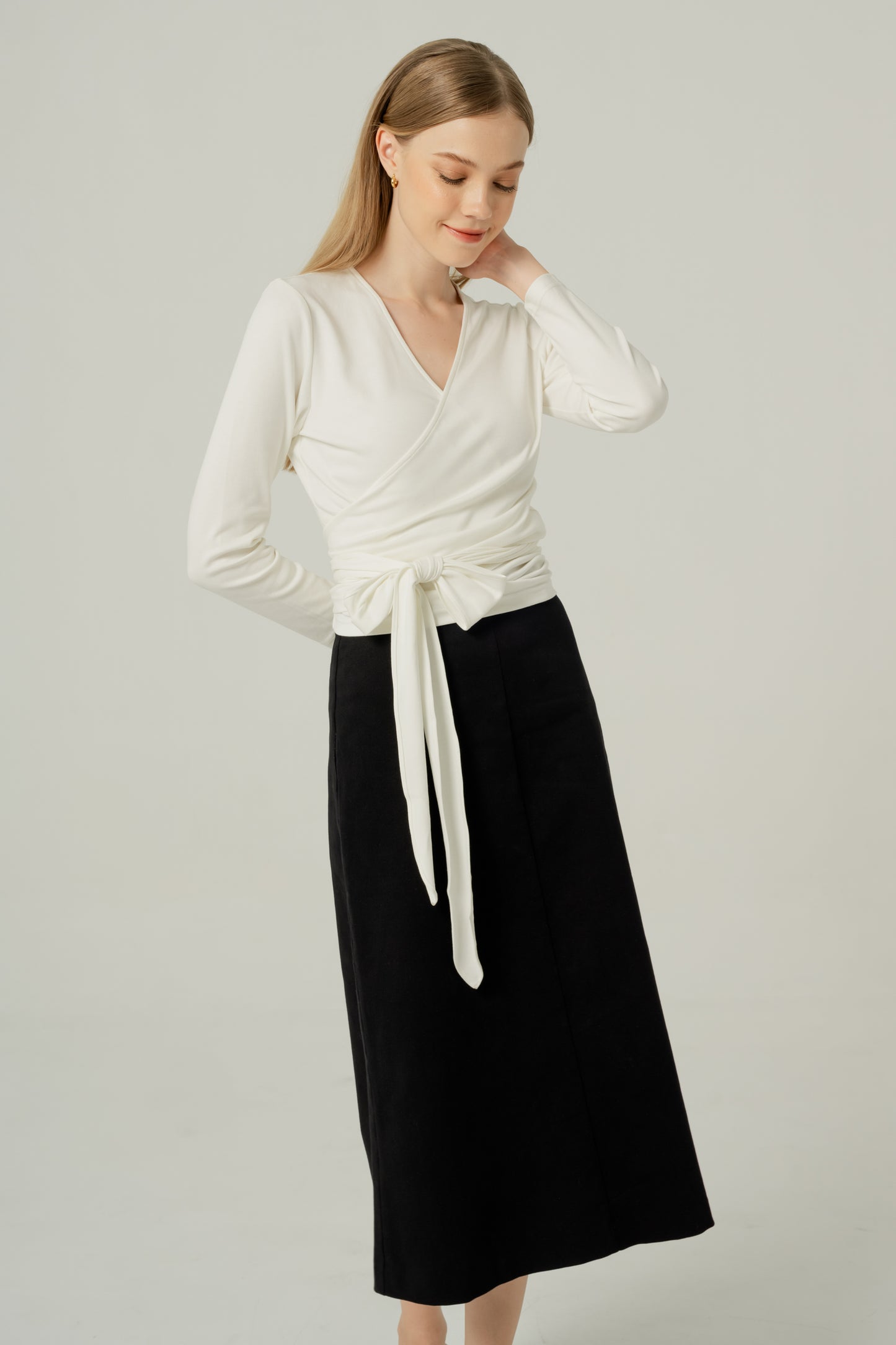 Long Sleeved Wrap Blouse - Ivory