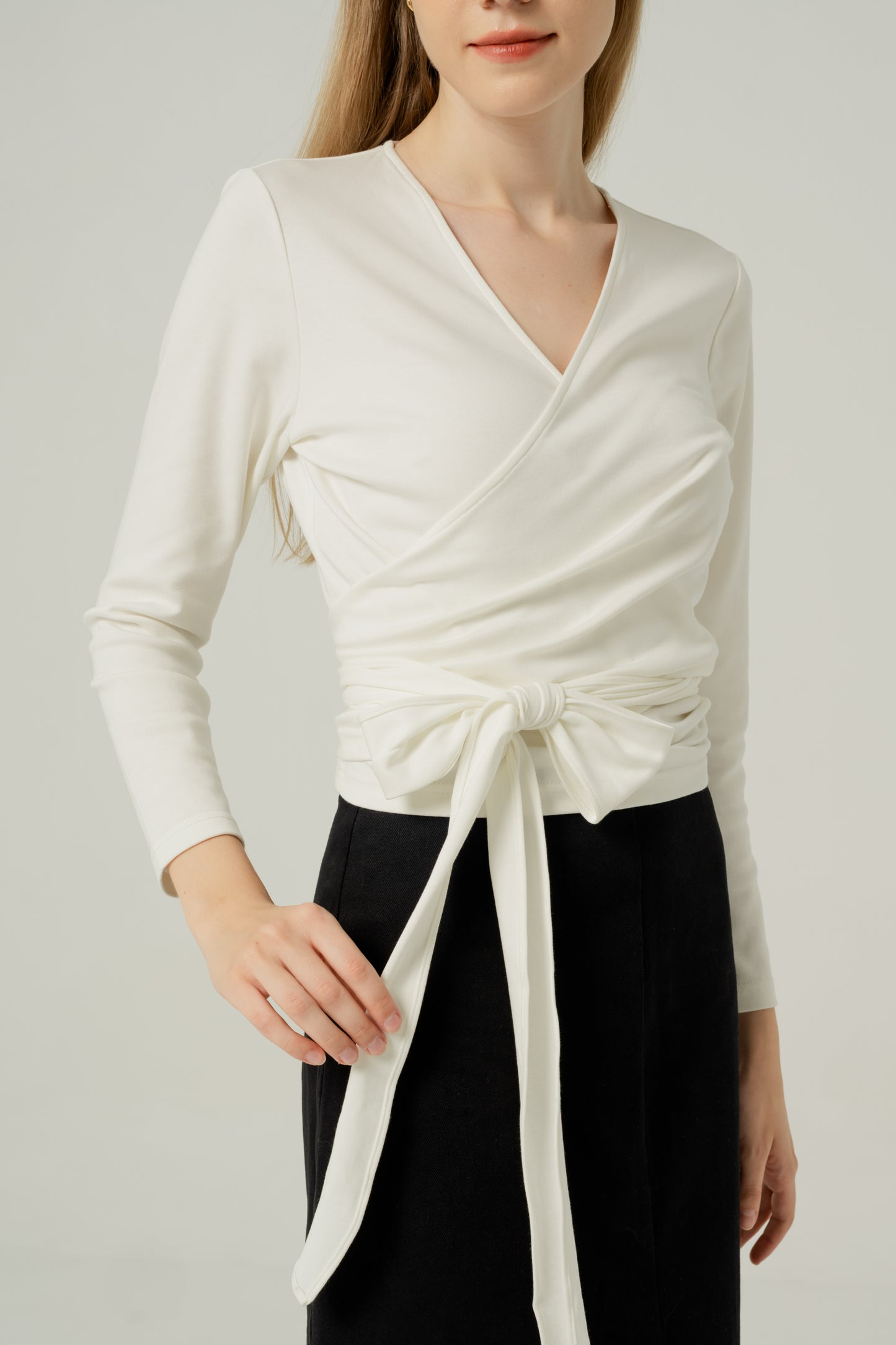 Long Sleeved Wrap Blouse - Ivory