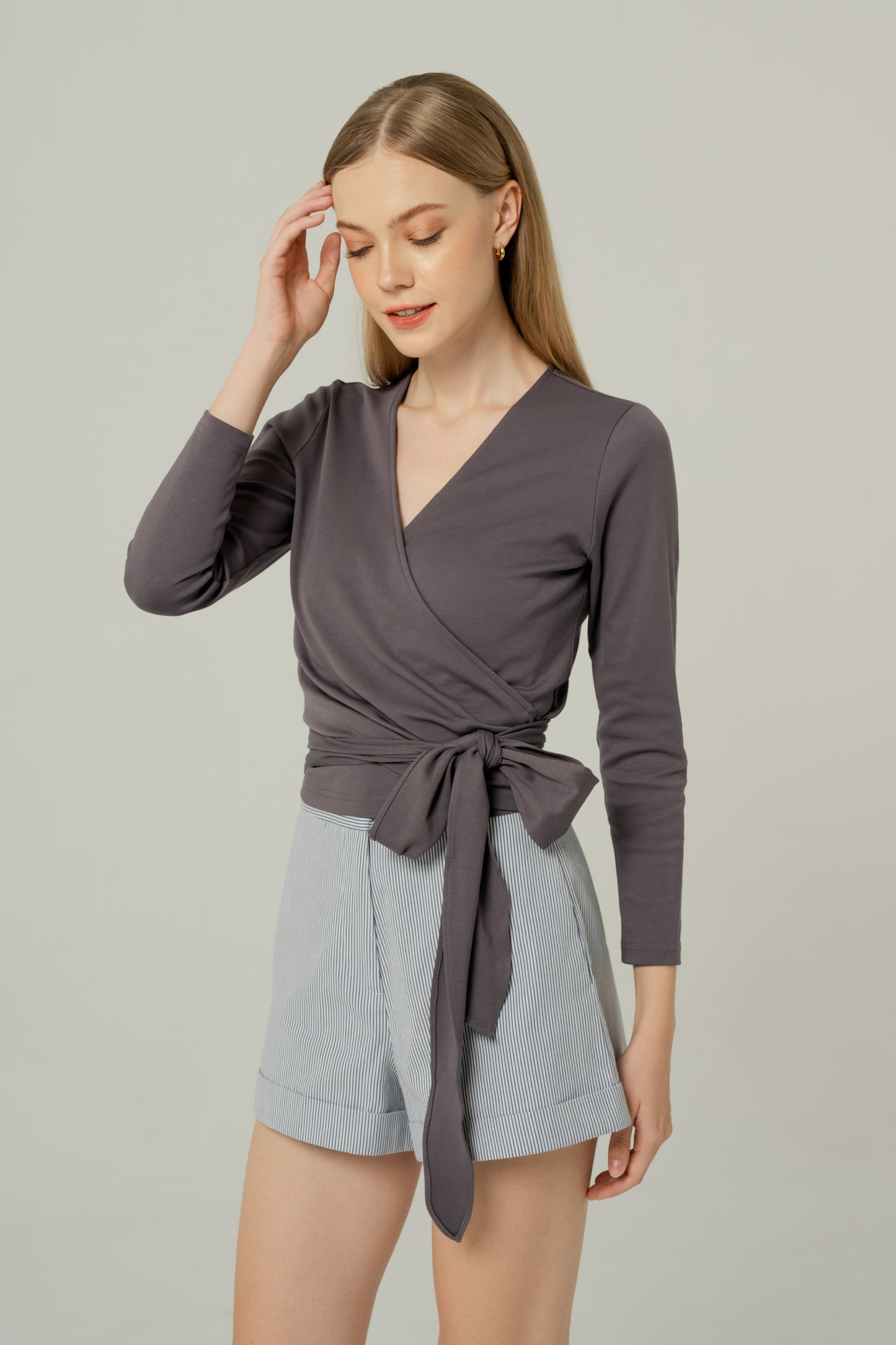 Long Sleeved Wrap Blouse - Slate