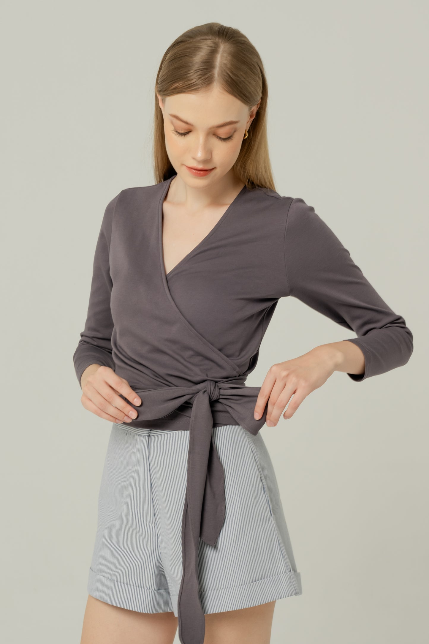 Long Sleeved Wrap Blouse - Slate