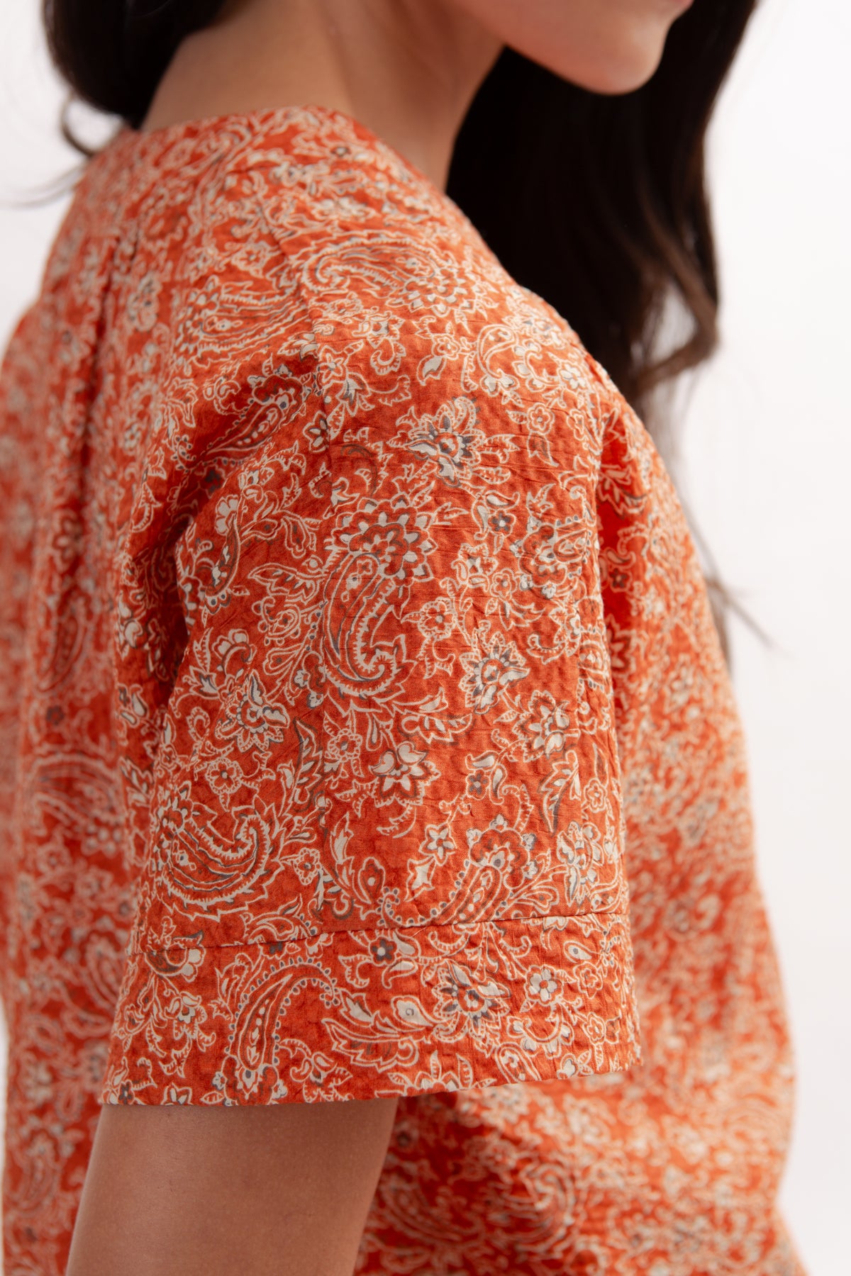 Weekend Boxy Blouse in Print - Burnt Orange