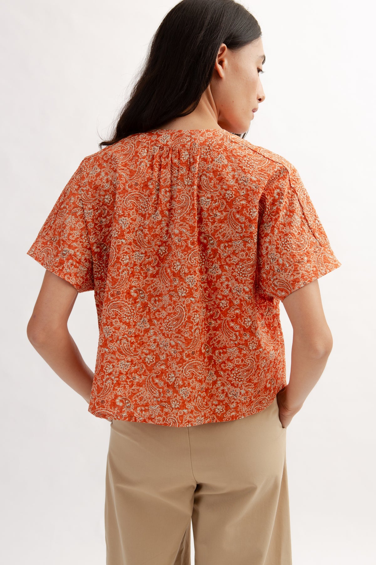 Weekend Boxy Blouse in Print - Burnt Orange
