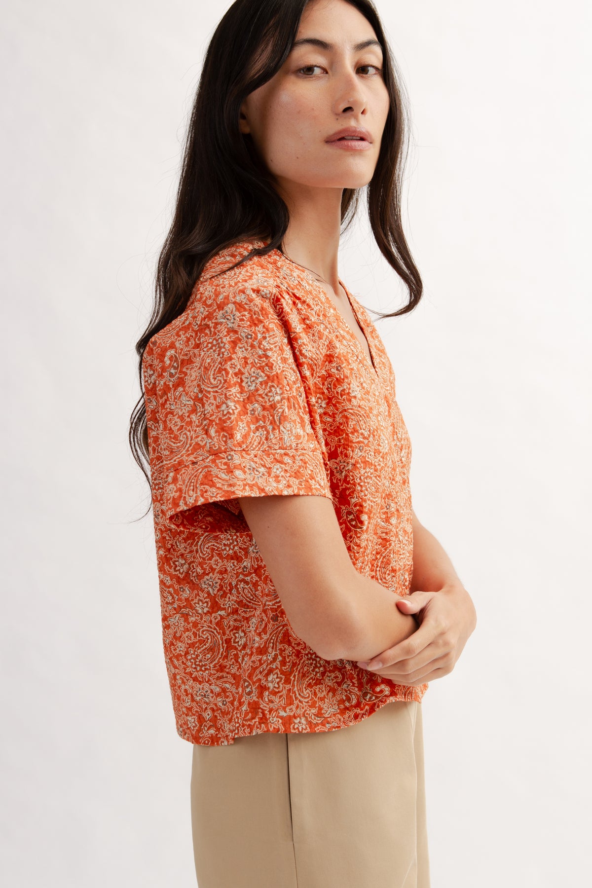 Weekend Boxy Blouse in Print - Burnt Orange