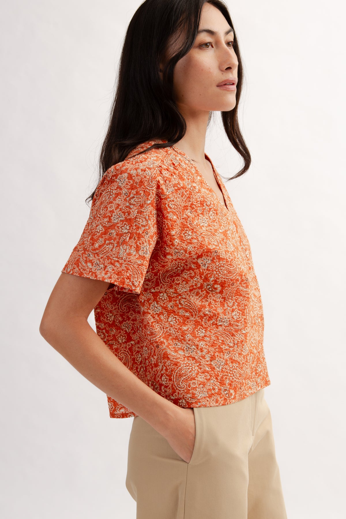 Weekend Boxy Blouse in Print - Burnt Orange