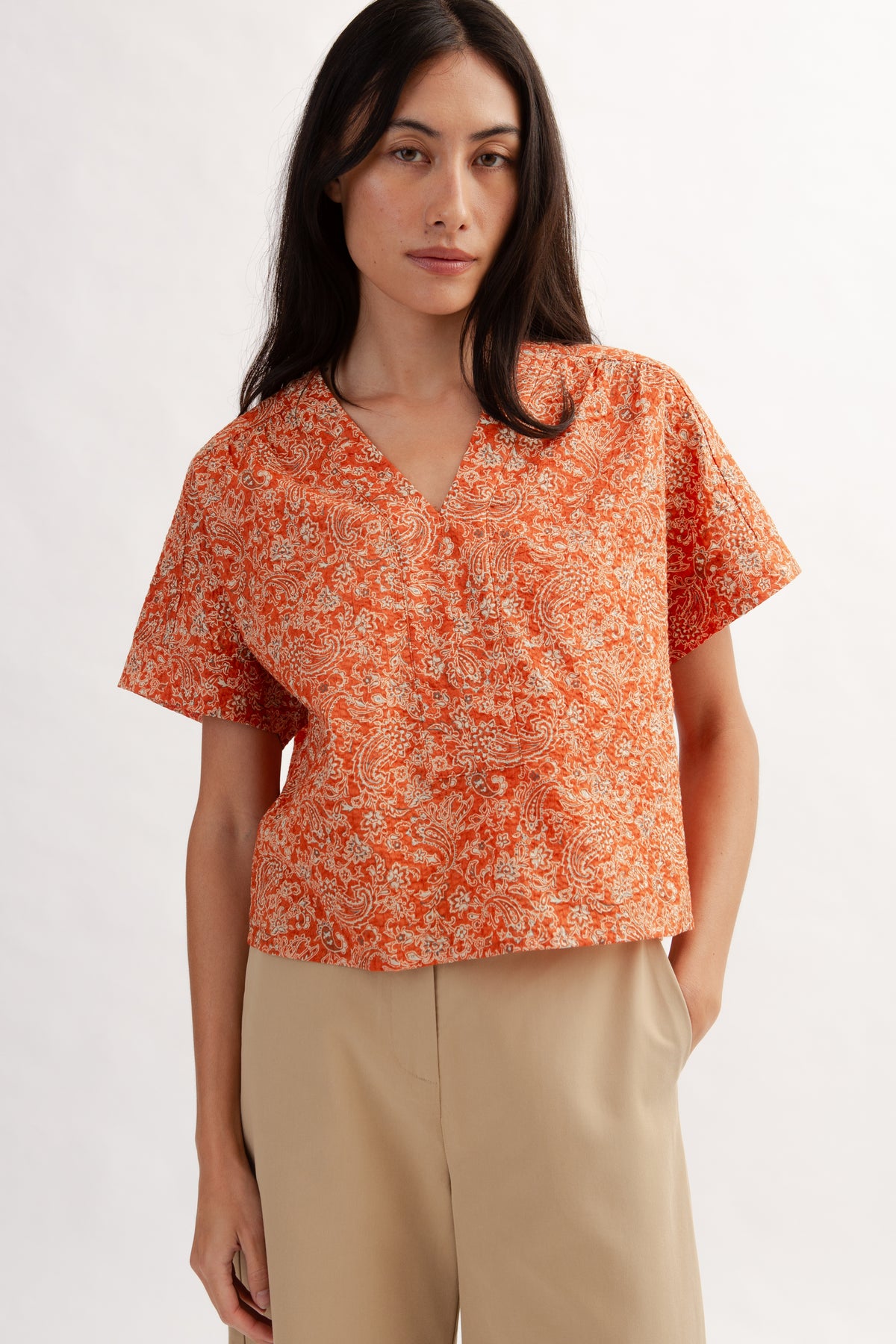 Weekend Boxy Blouse in Print - Burnt Orange