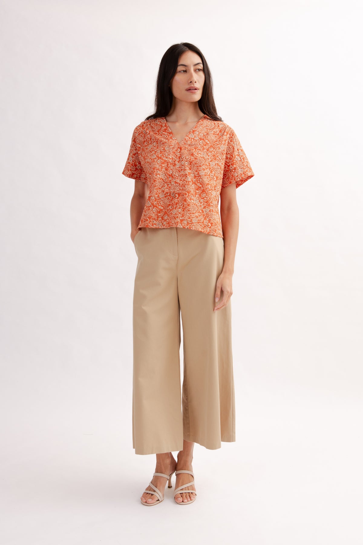 Weekend Boxy Blouse in Print - Burnt Orange