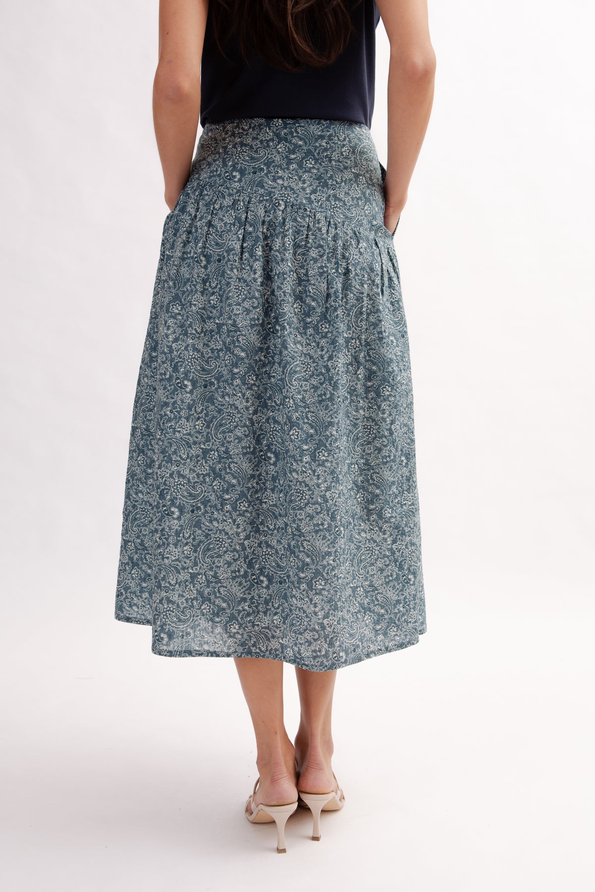 Asymmetrical Tea Skirt in Print - Ocean