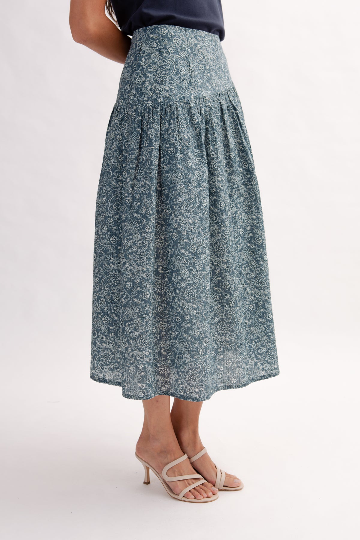 Asymmetrical Tea Skirt in Print - Ocean
