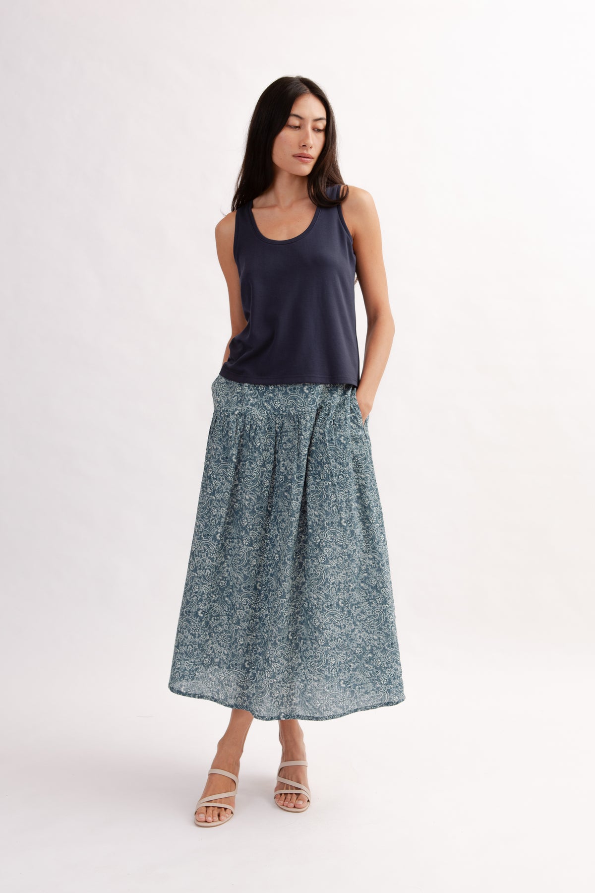 Asymmetrical Tea Skirt in Print - Ocean