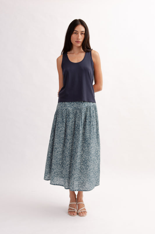 Asymmetrical Tea Skirt in Print - Ocean