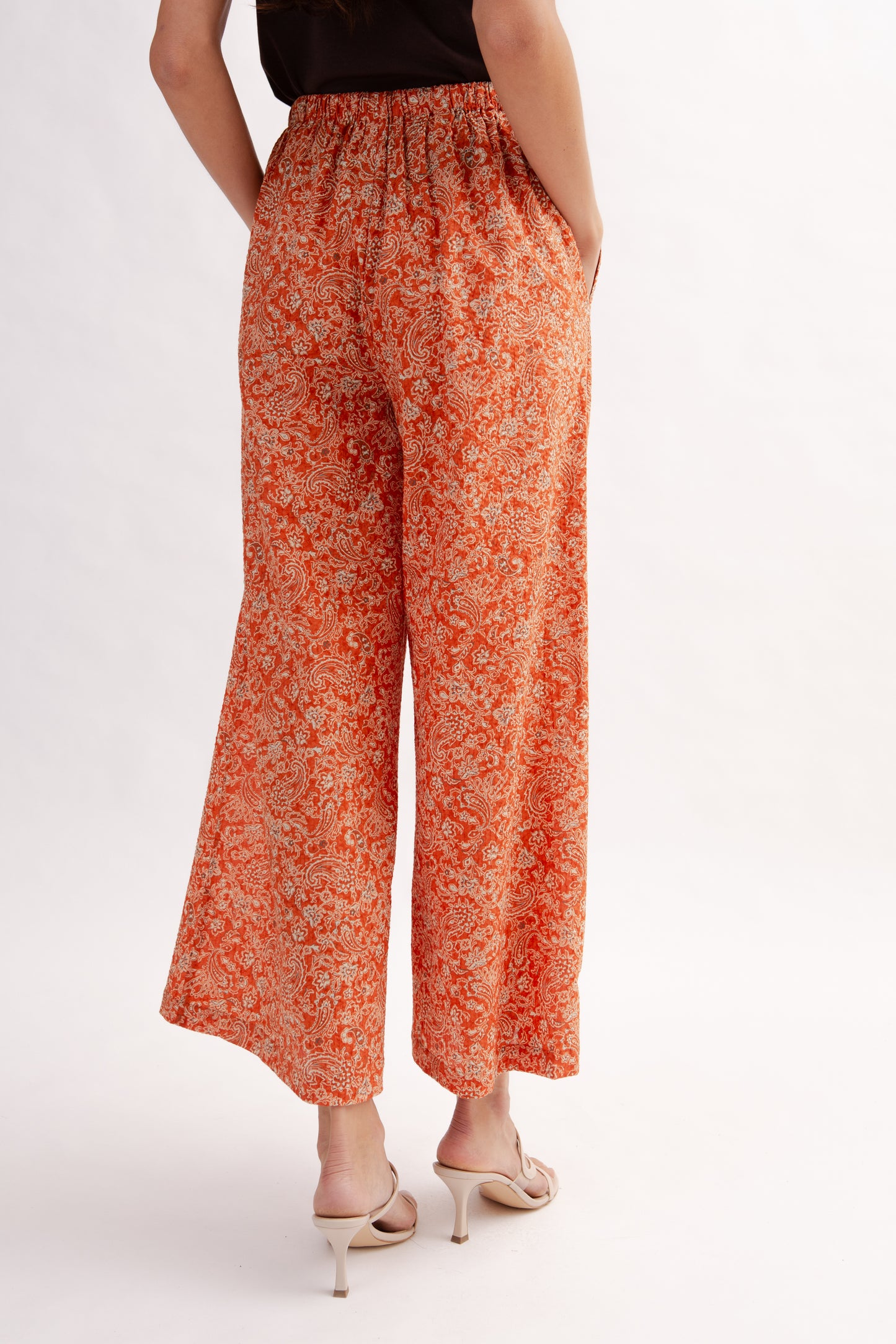 Easy Palazzo Pants in Print - Burnt Orange