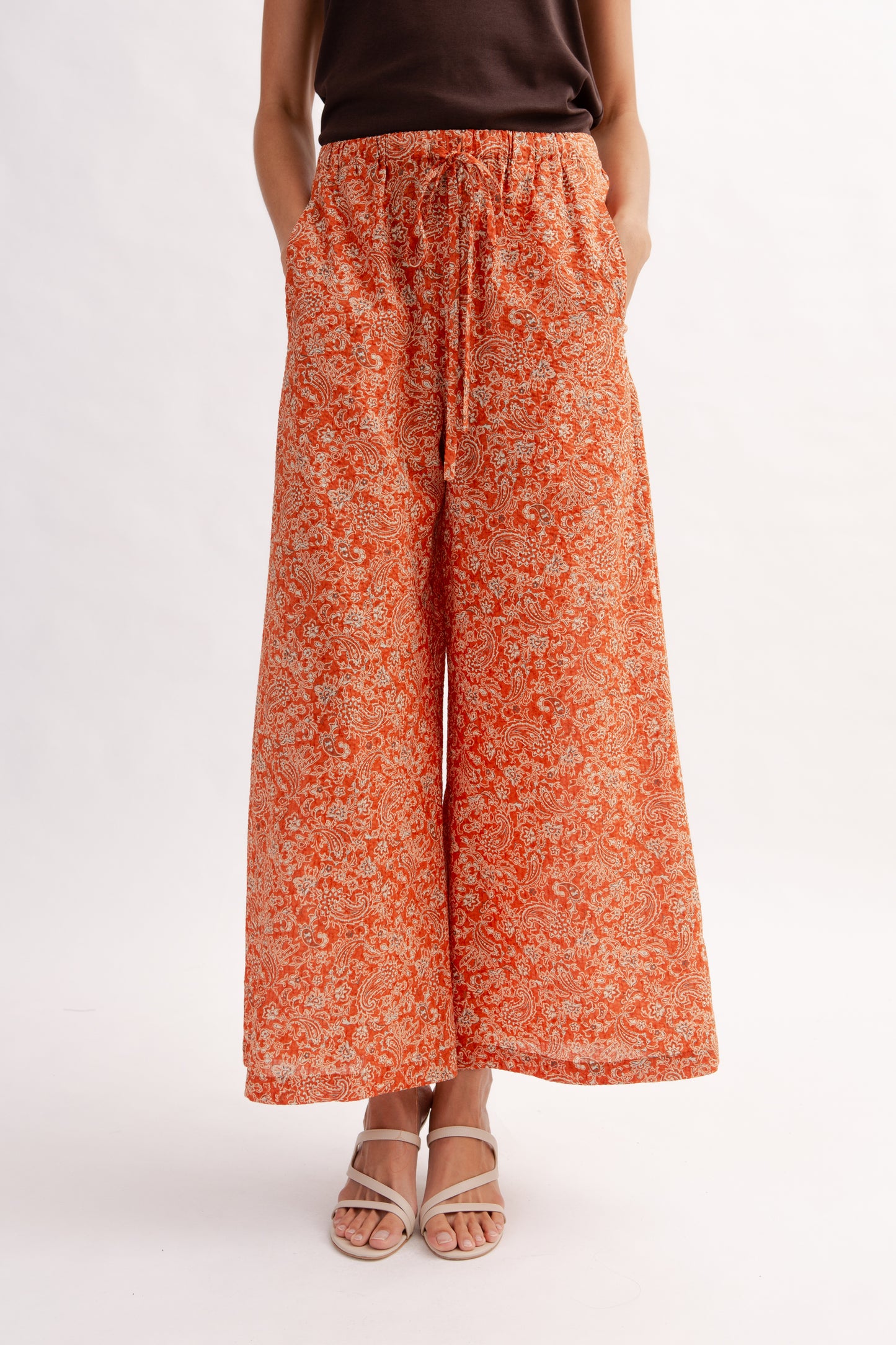 Easy Palazzo Pants in Print - Burnt Orange