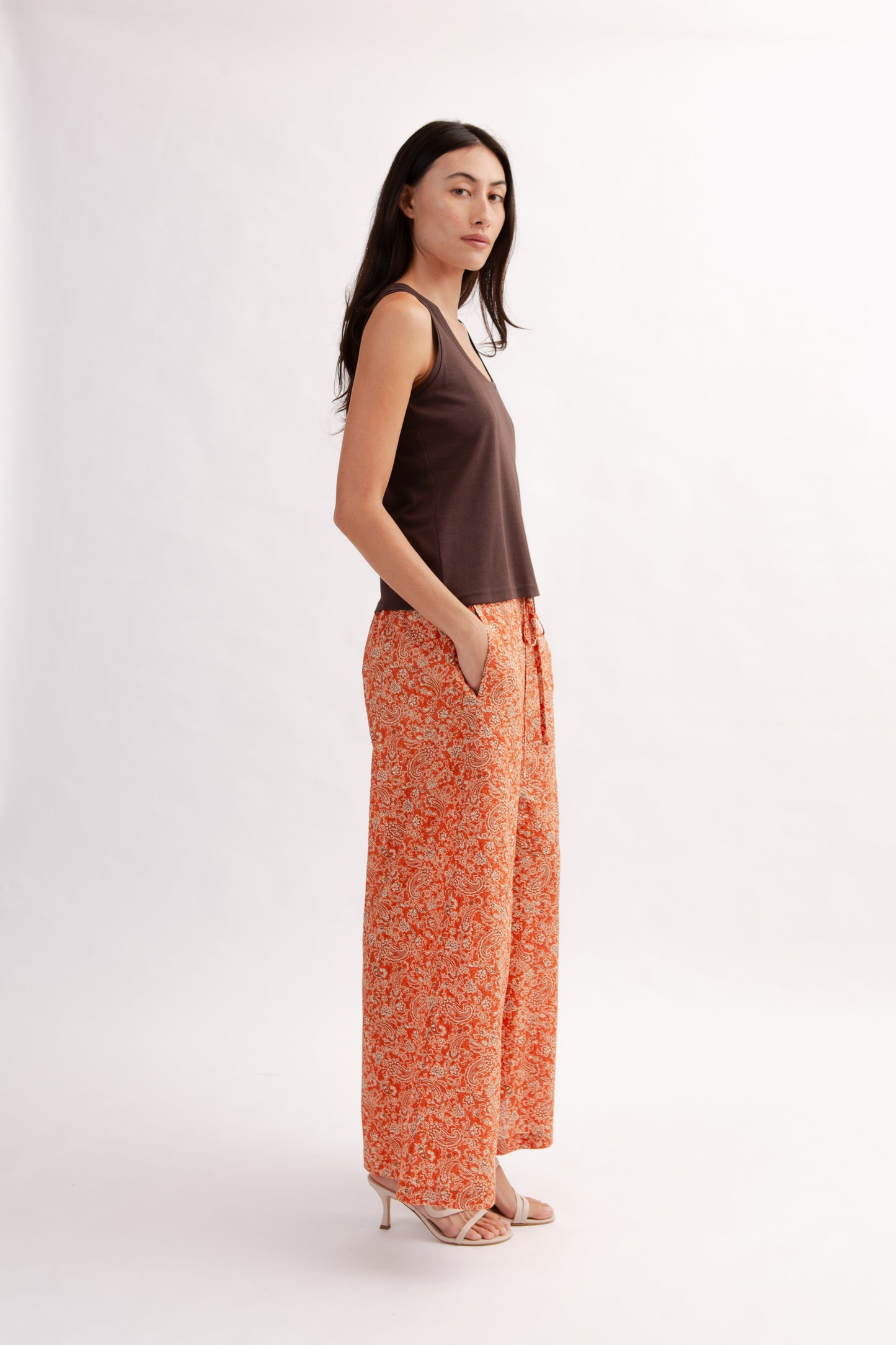 Easy Palazzo Pants in Print - Burnt Orange