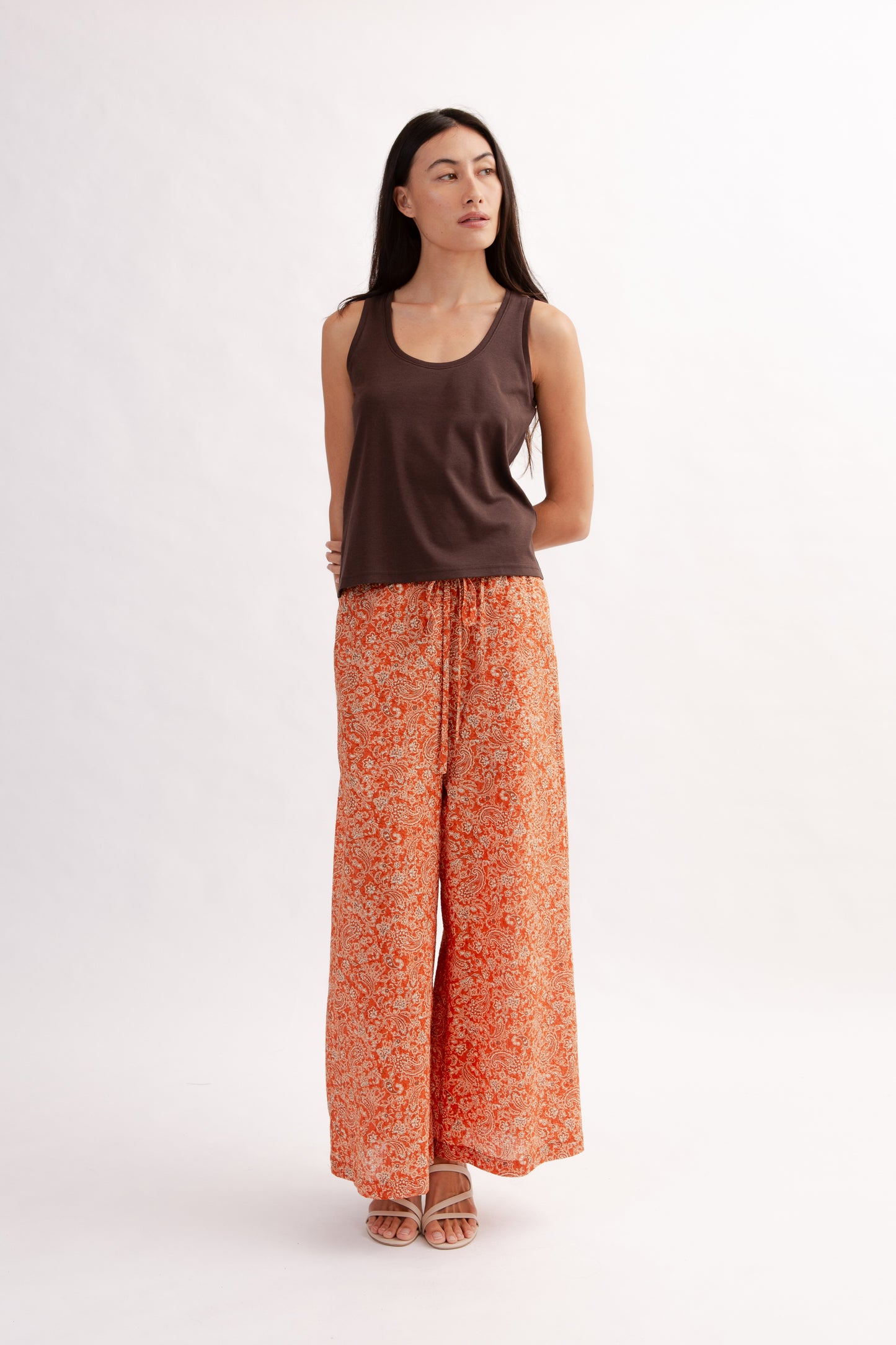 Easy Palazzo Pants in Print - Burnt Orange