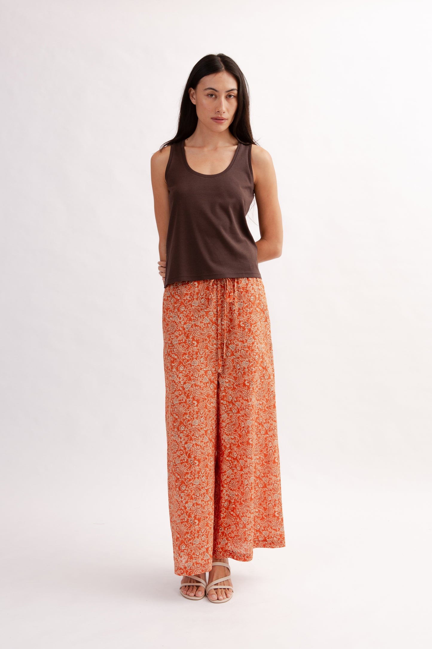 Easy Palazzo Pants in Print - Burnt Orange