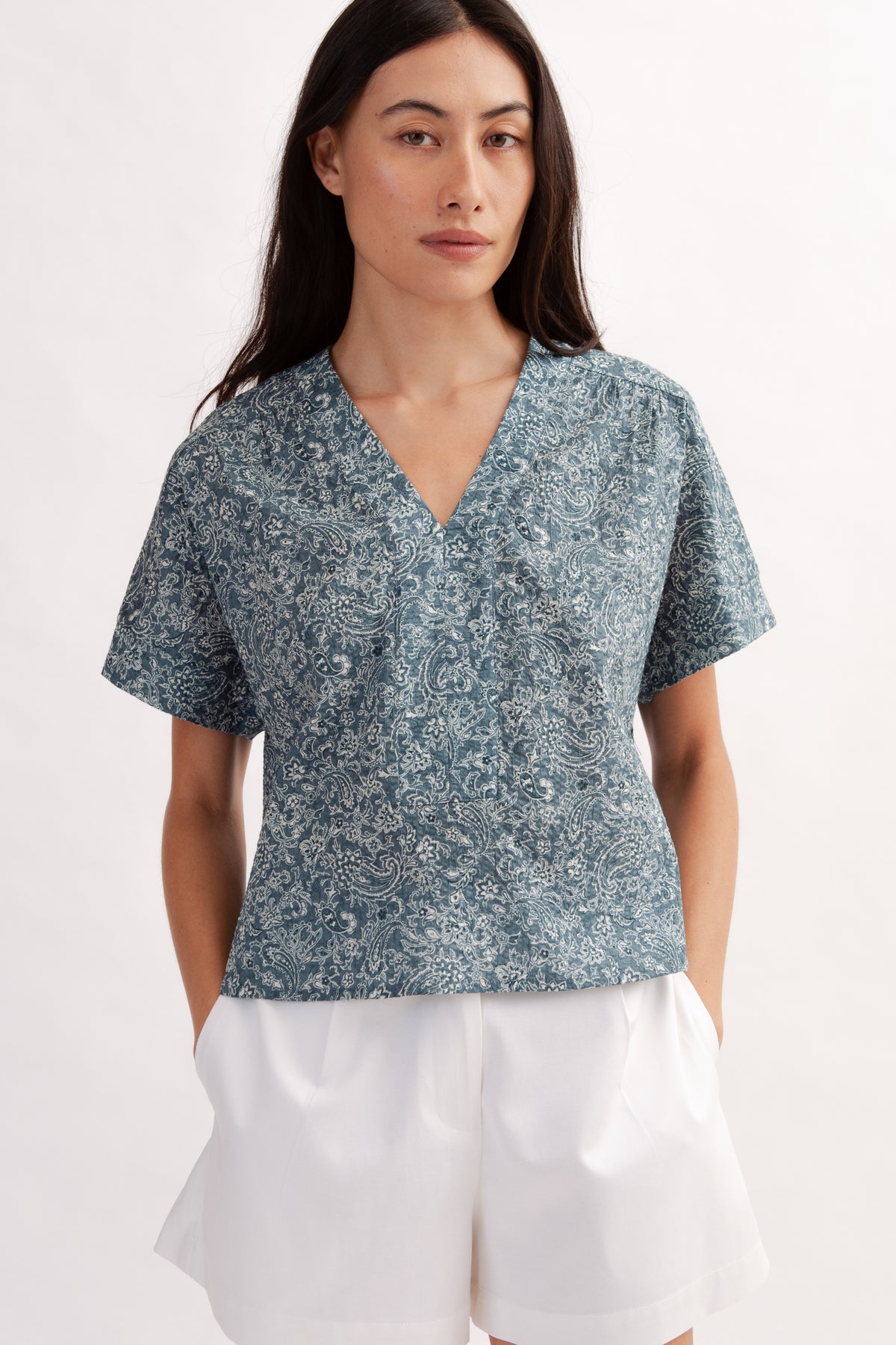 Weekend Boxy Blouse in Print - Ocean