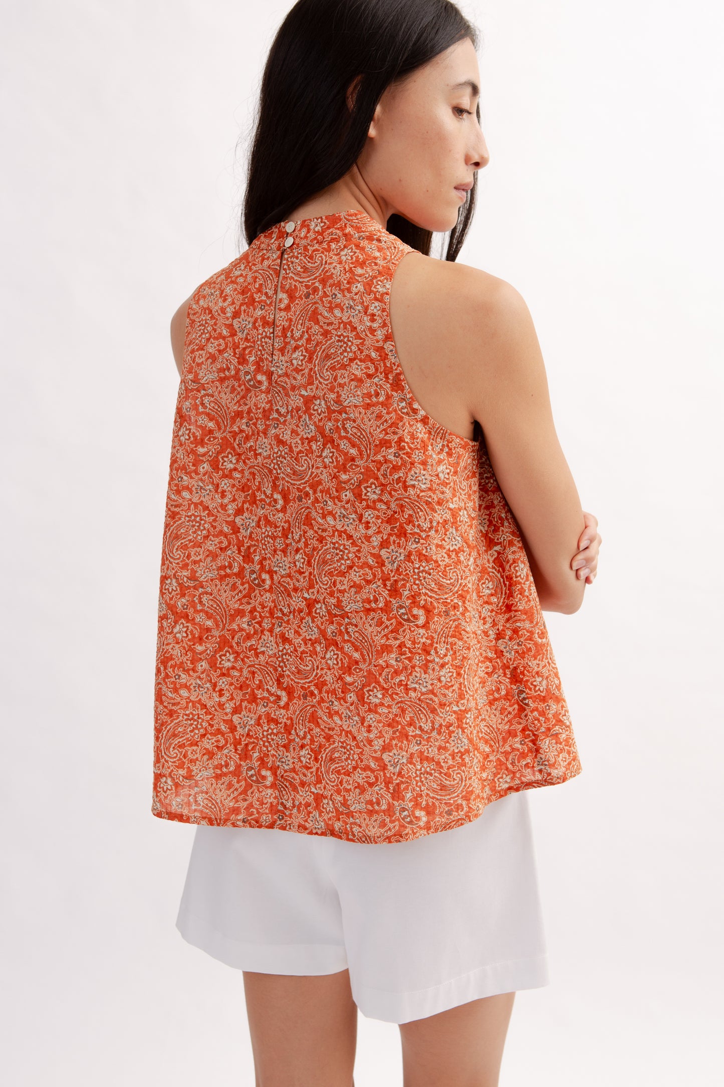 Relaxed V-Neck Blouse in Print - Burnt Orange