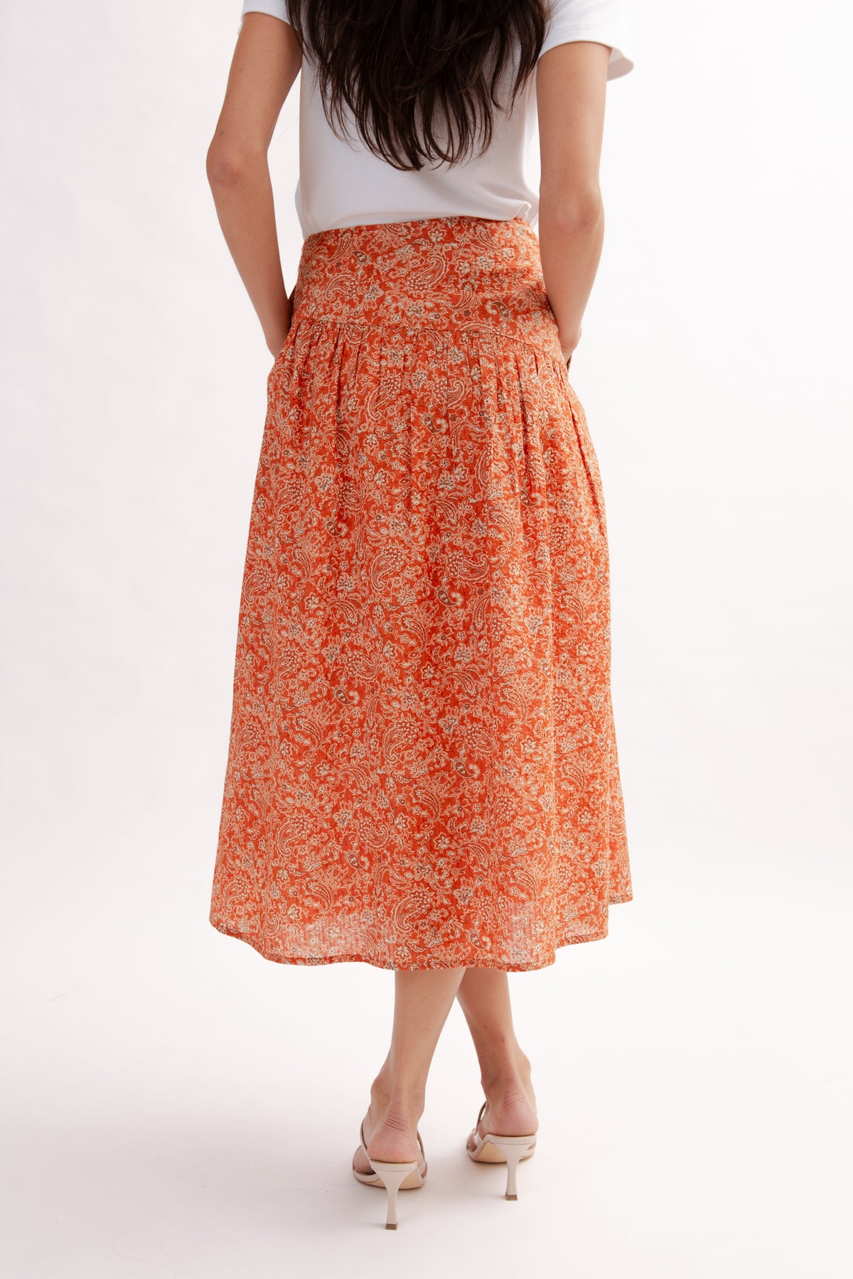 Asymmetrical Tea Skirt in Print - Burnt Orange