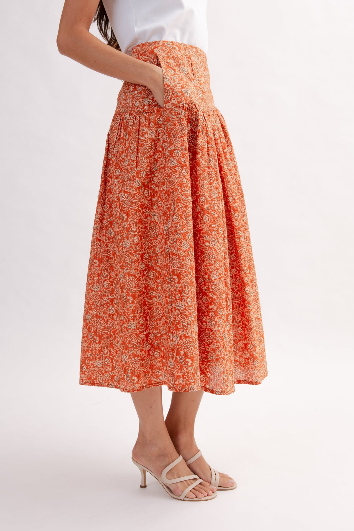 Asymmetrical Tea Skirt in Print - Burnt Orange