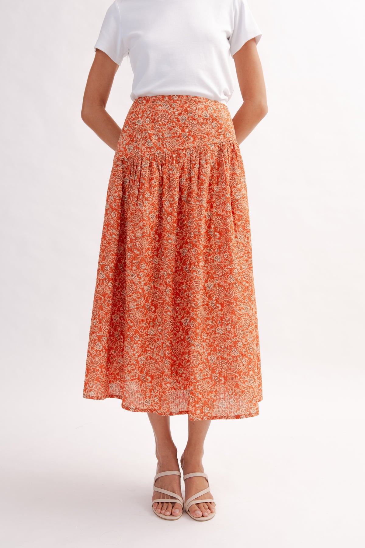 Asymmetrical Tea Skirt in Print - Burnt Orange