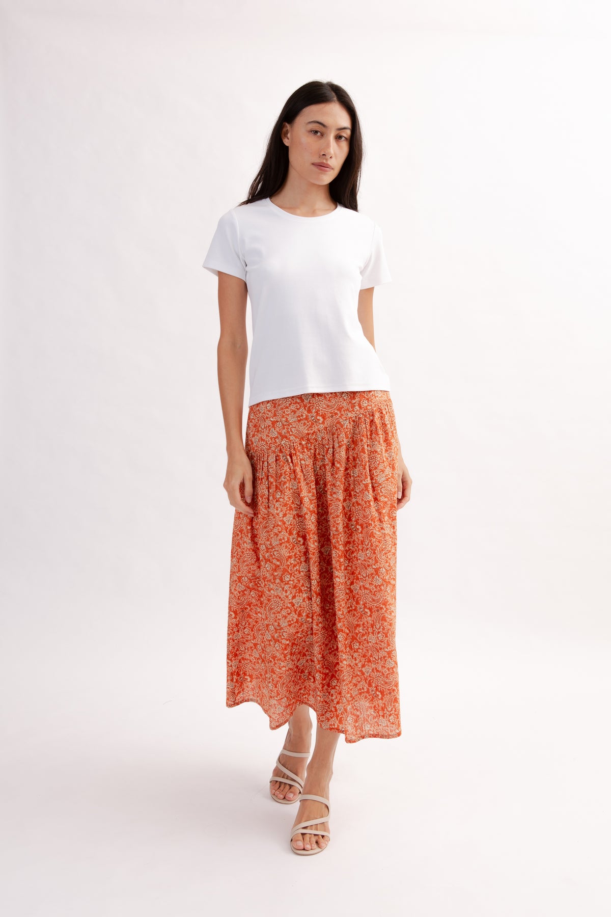 Asymmetrical Tea Skirt in Print - Burnt Orange