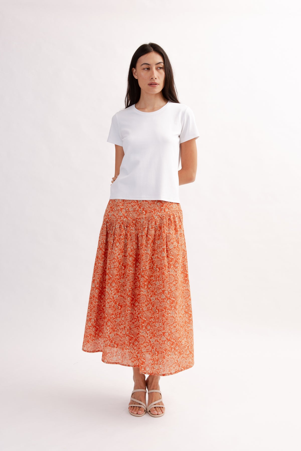 Asymmetrical Tea Skirt in Print - Burnt Orange