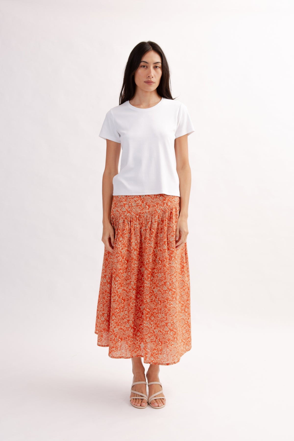 Asymmetrical Tea Skirt in Print - Burnt Orange