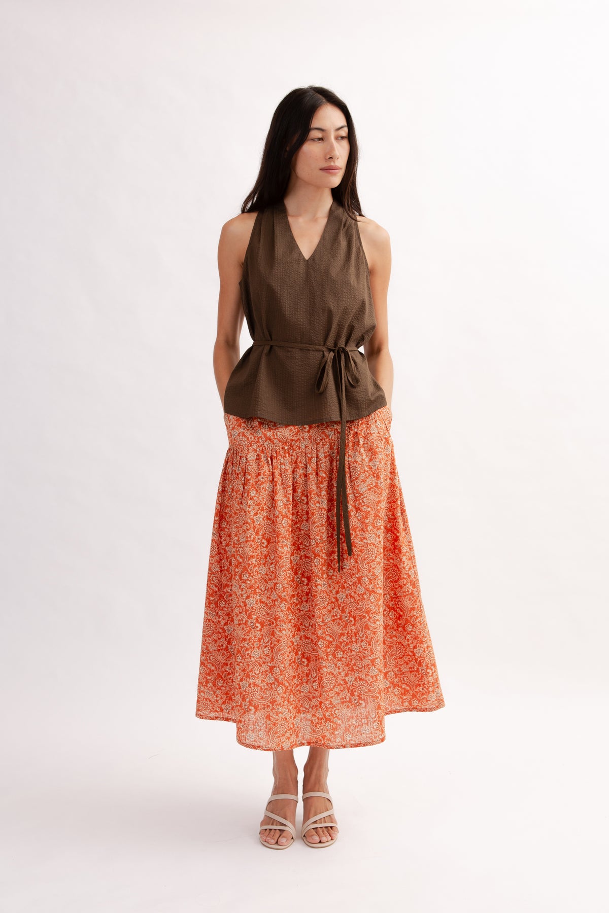 Relaxed V-Neck Blouse - Cocoa