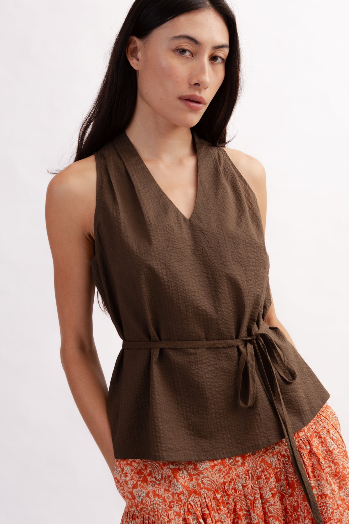 Relaxed V-Neck Blouse - Cocoa