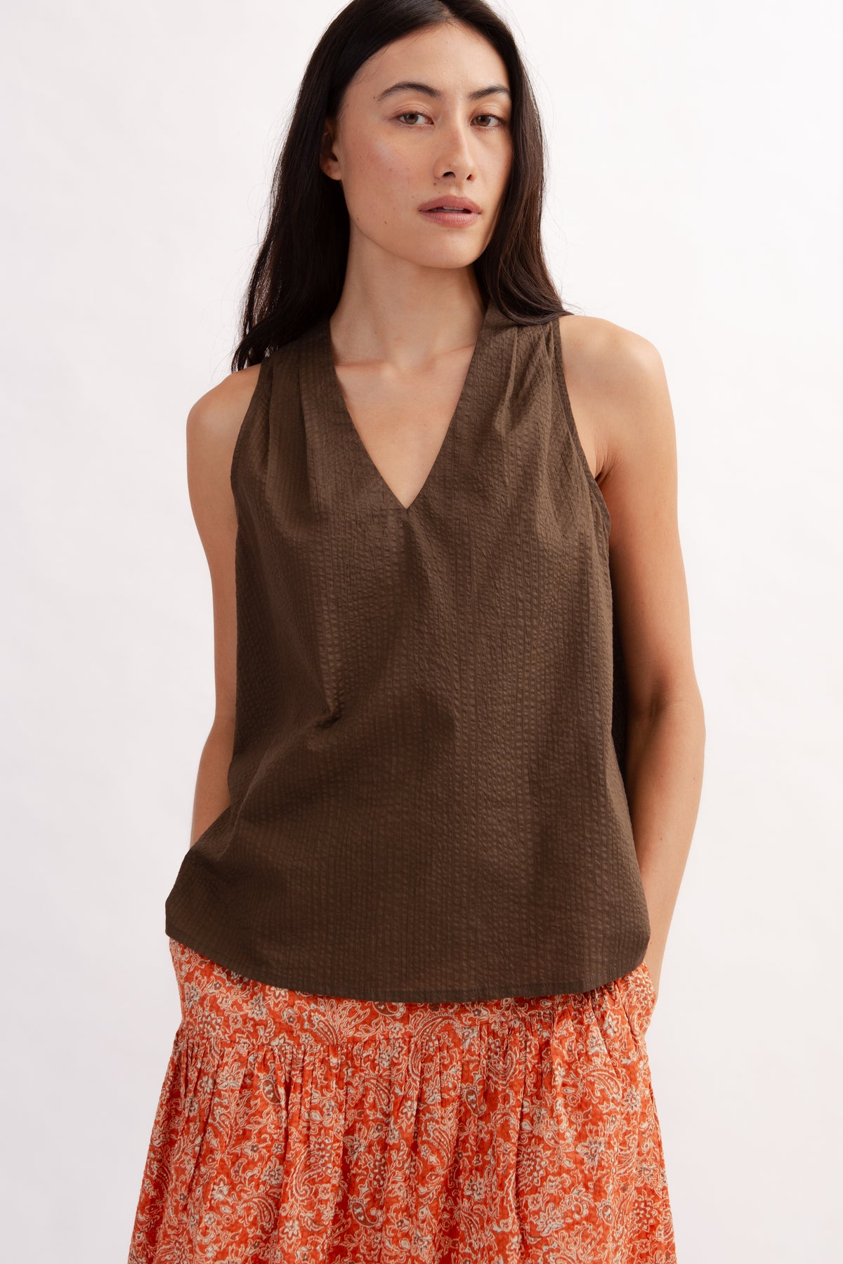 Relaxed V-Neck Blouse - Cocoa