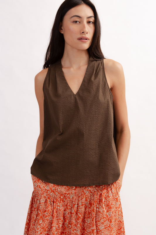 Relaxed V-Neck Blouse - Cocoa