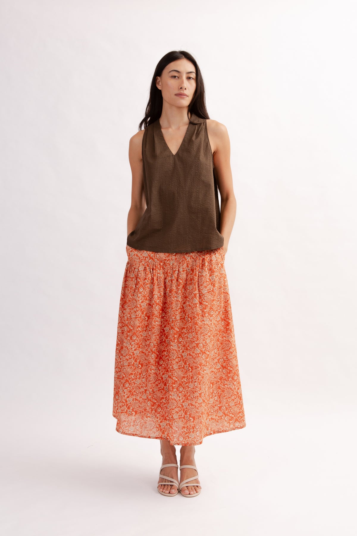 Relaxed V-Neck Blouse - Cocoa