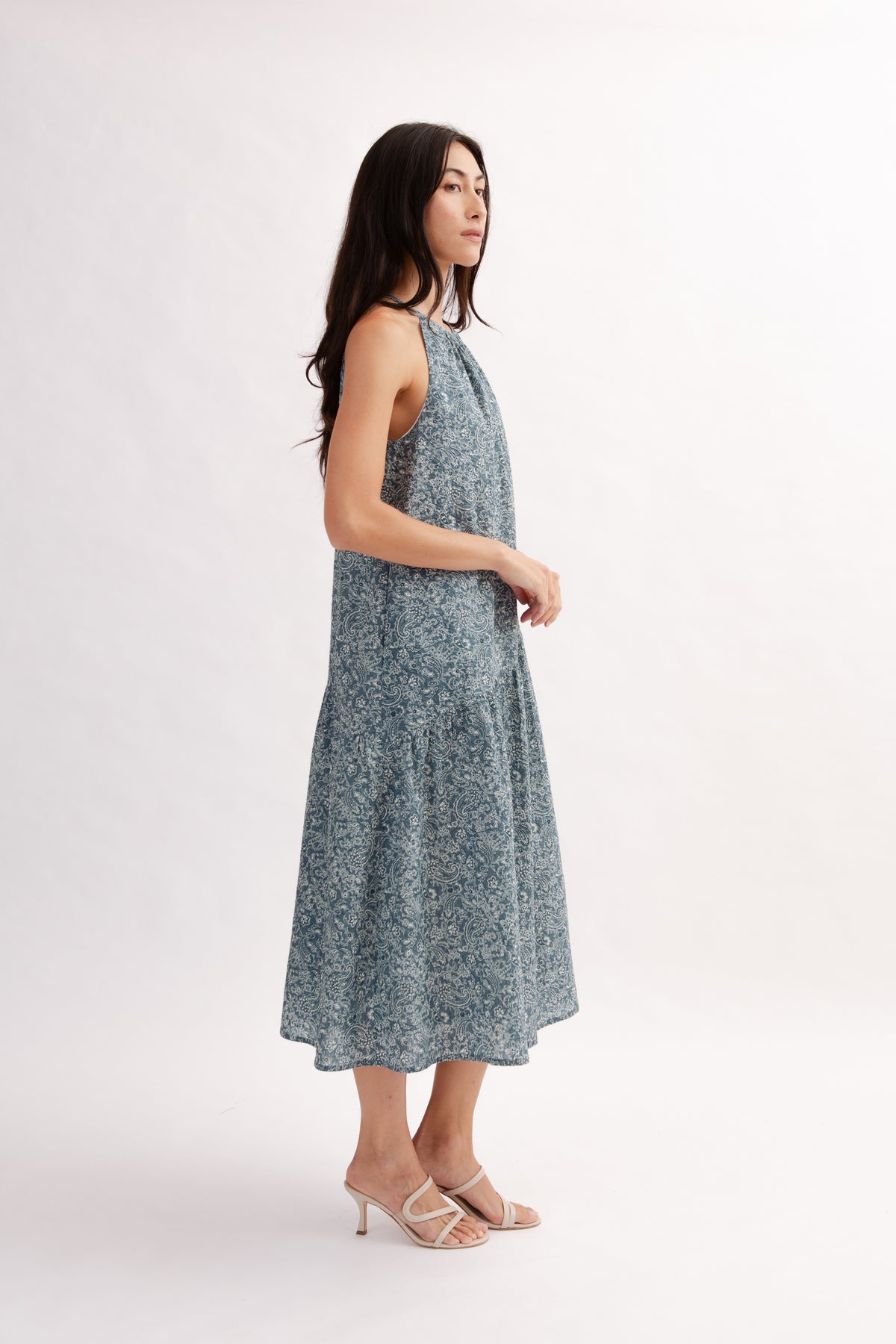 Asymmetrical Halter Dress in Print - Ocean
