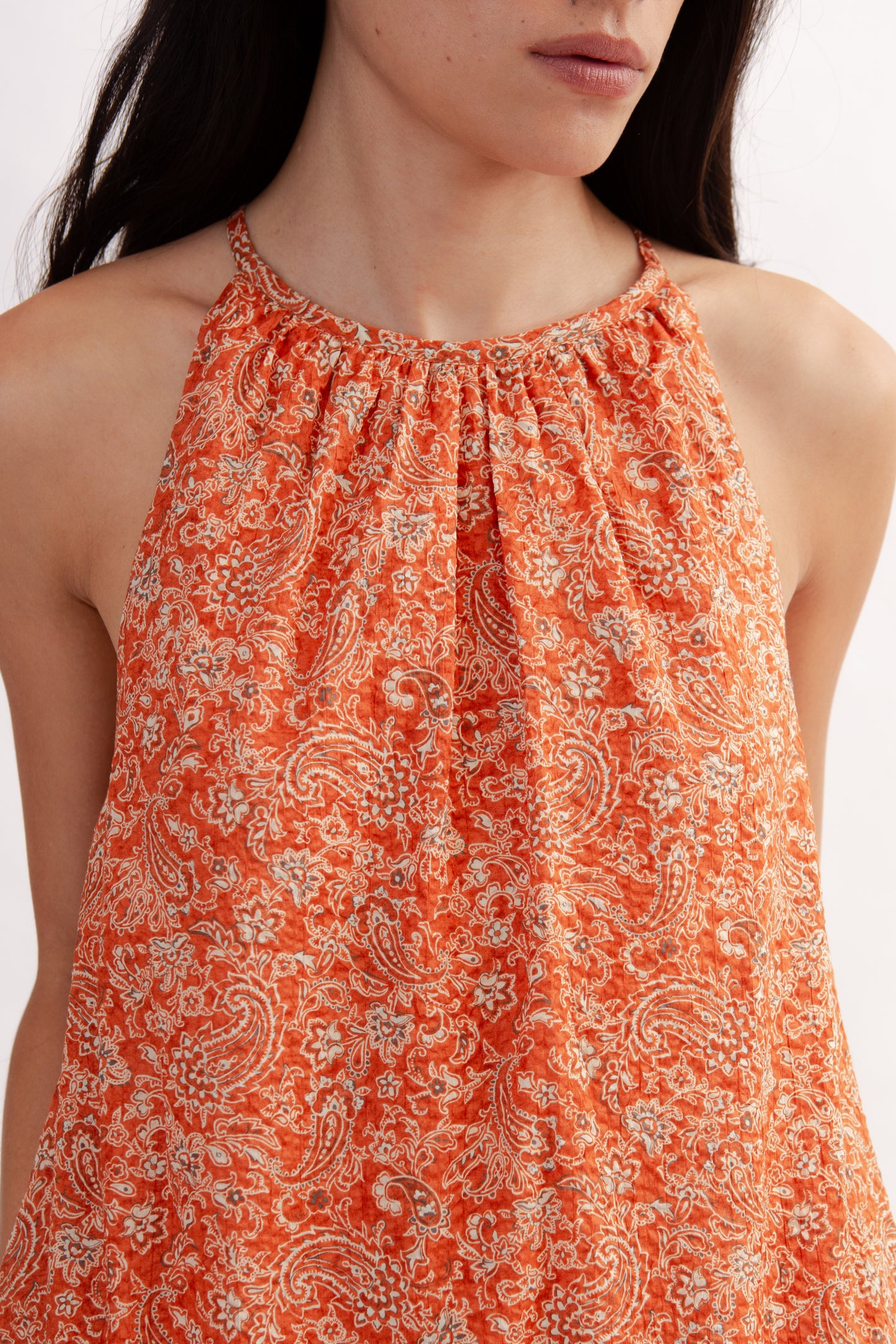 Asymmetrical Halter Dress in Print - Burnt Orange