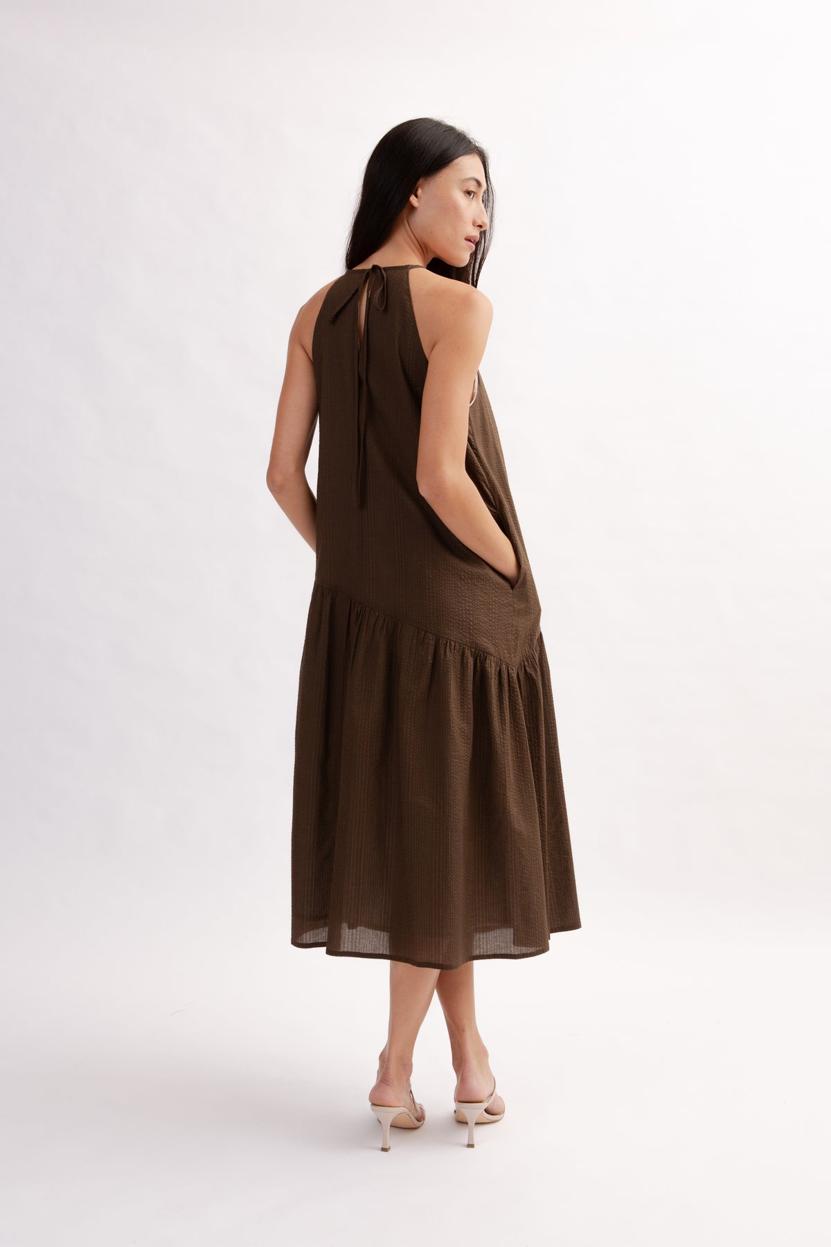 Asymmetrical Halter Dress - Cocoa
