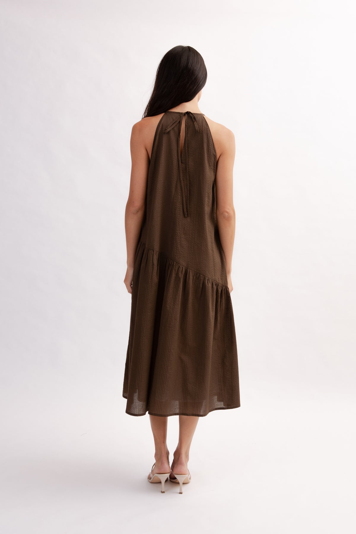 Asymmetrical Halter Dress - Cocoa
