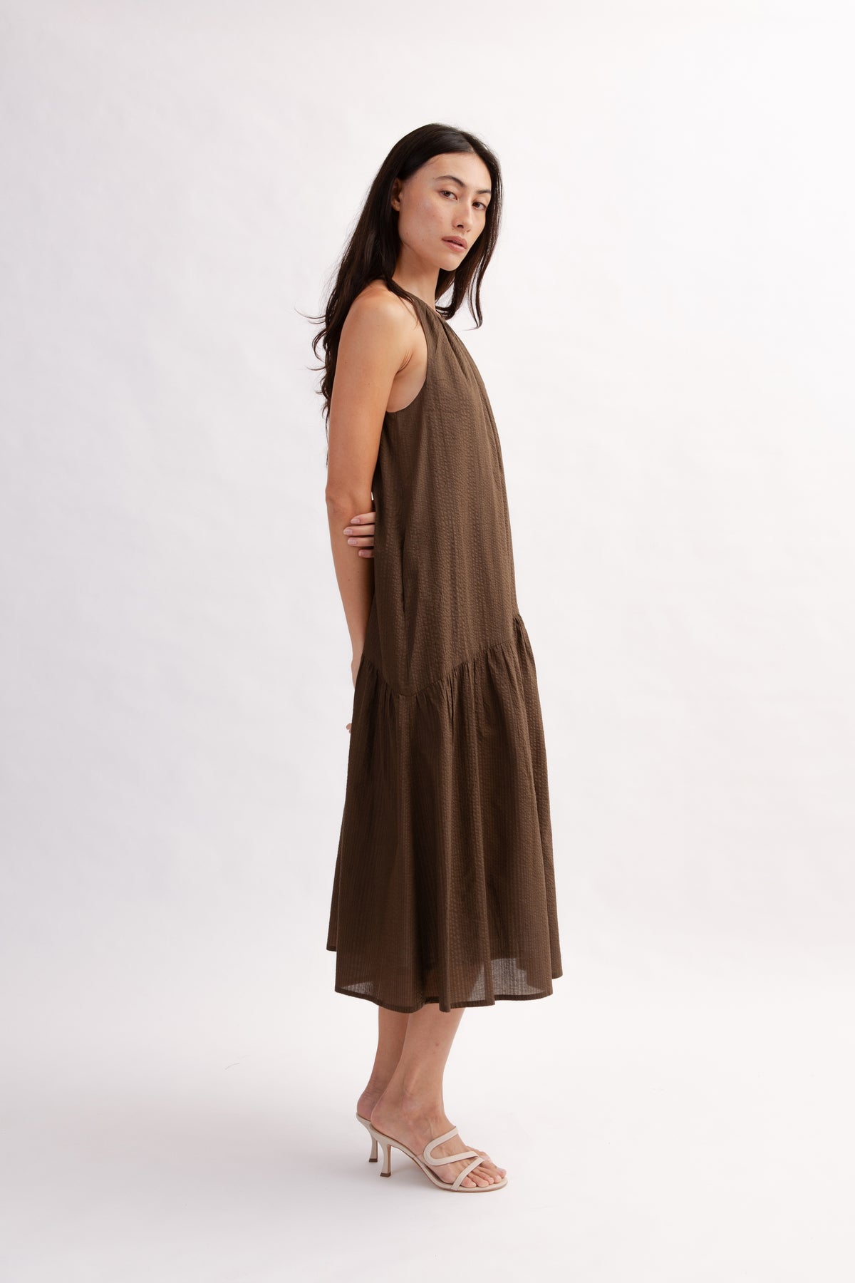 Asymmetrical Halter Dress - Cocoa