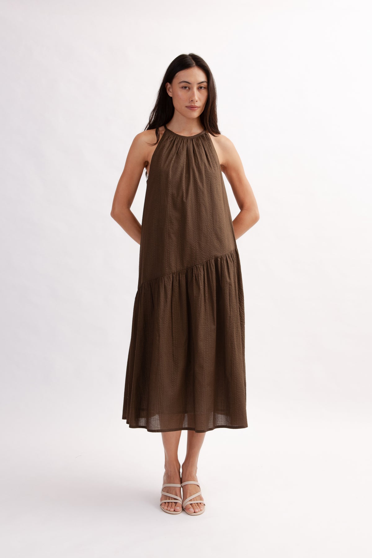 Asymmetrical Halter Dress - Cocoa