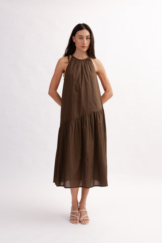 Asymmetrical Halter Dress - Cocoa