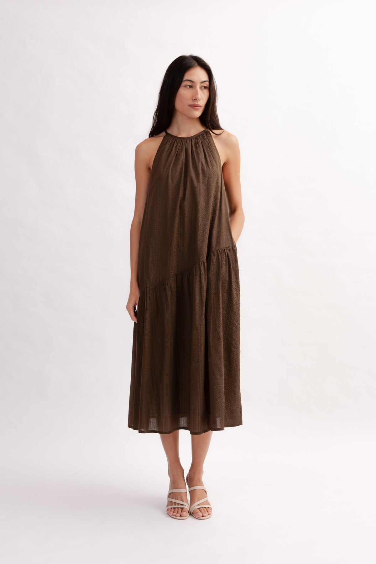 Asymmetrical Halter Dress - Cocoa