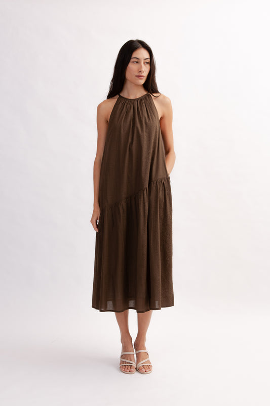 Asymmetrical Halter Dress - Cocoa